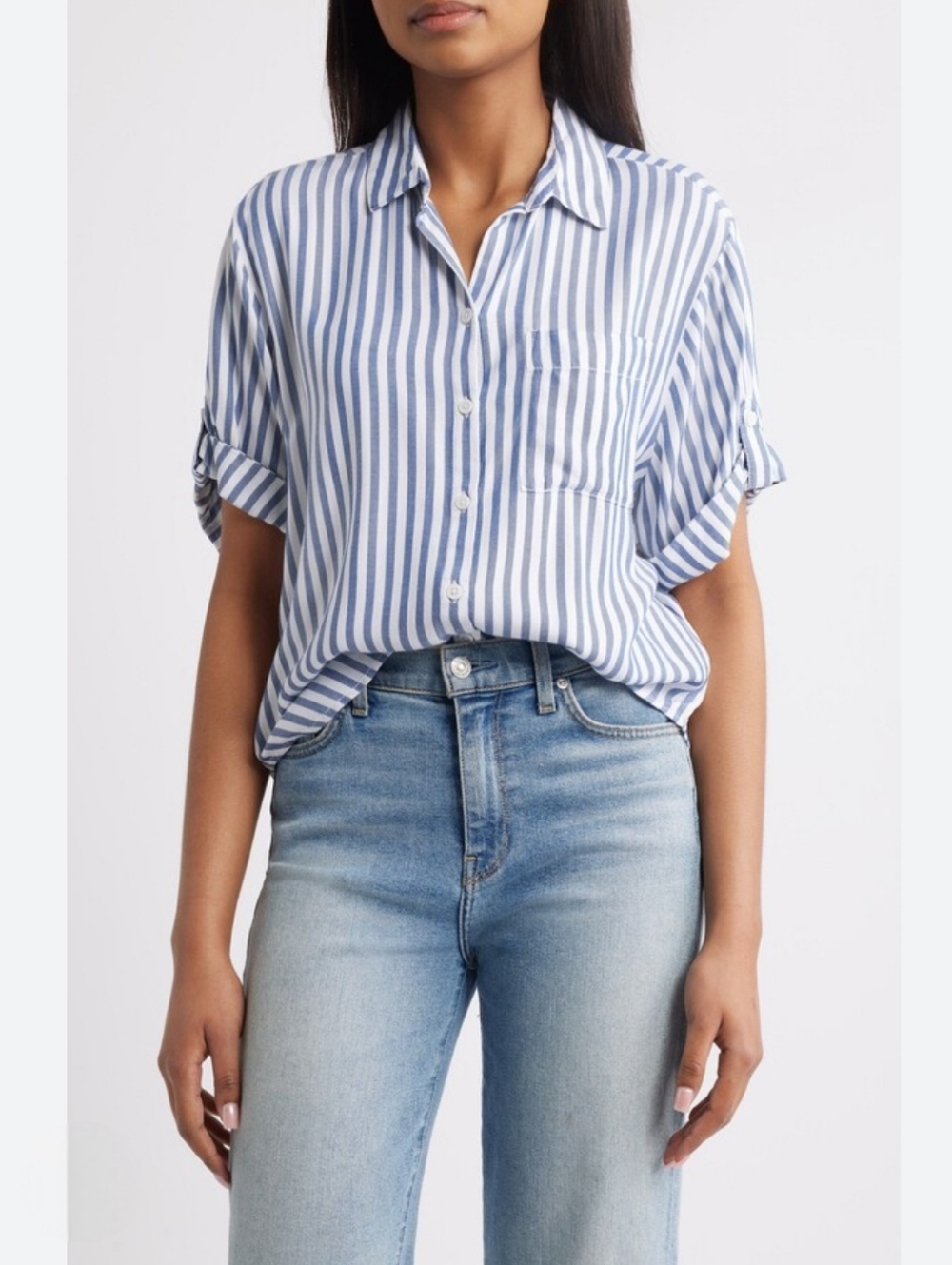 beachlunchlounge Navy & White Murphy Striped Shirt  Size L